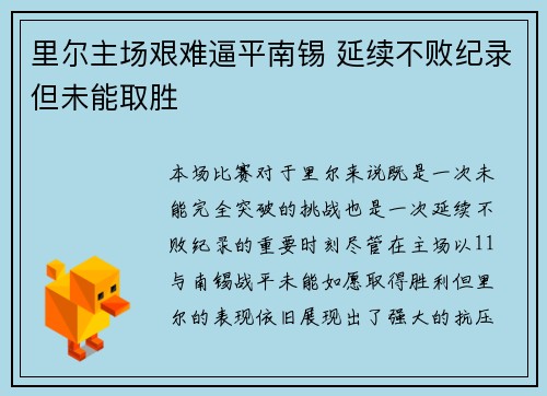 里尔主场艰难逼平南锡 延续不败纪录但未能取胜